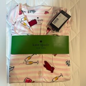 NWT Kate Spade Pink and White Pajama Top with Fun Illustrations